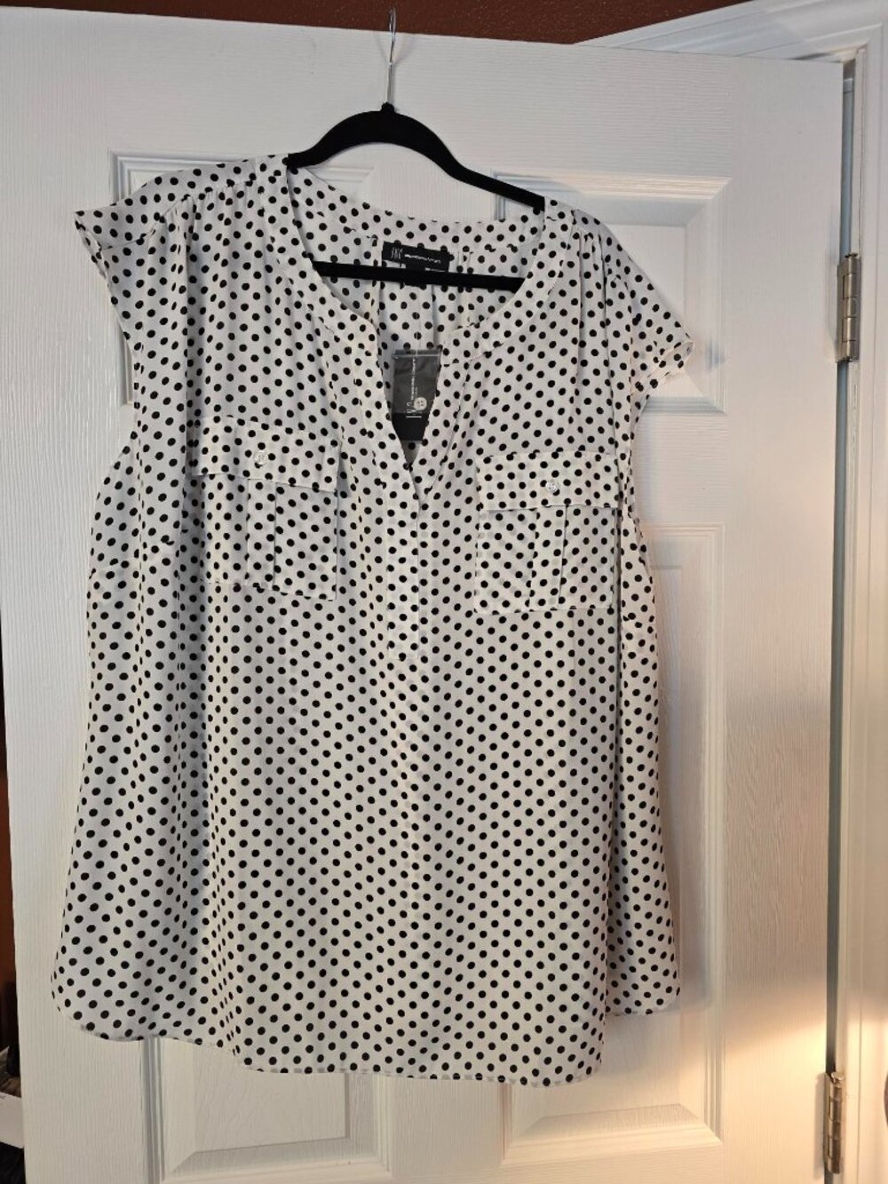 INC International Concepts Black & White Polka Dot Blouse - NWT
